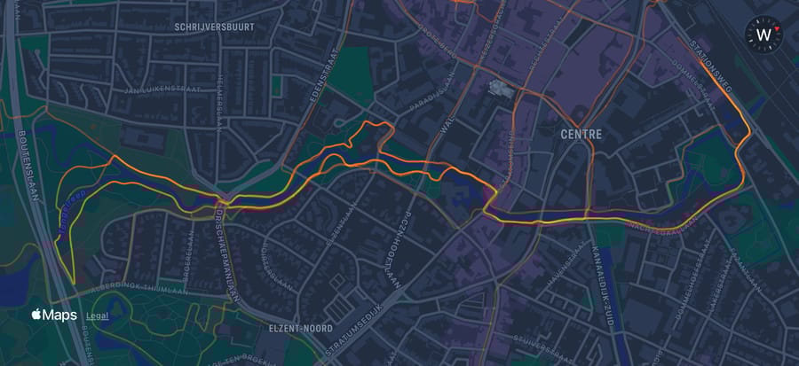 Running heatmap showing workout routes in Eindhoven